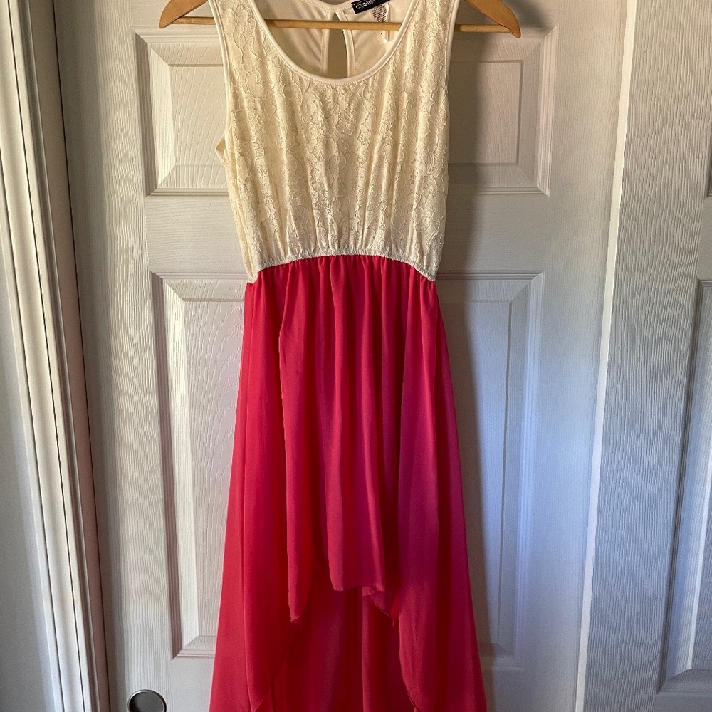 White & Pink High Low Dress